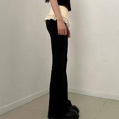 Lunivop BKLD Y2K Cute Casual Ruffles High Waisted Pleated Knitted Slim Fit Contrasting Color Wrapped Hip Flare Pants Sexy Daily Trousers