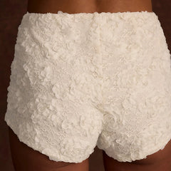 Lunivop Leisure New Style Fashion Pure White 3D Flower Decorative Elastic Waist Stretchable Package Hip Shorts Hottie Club Clothing