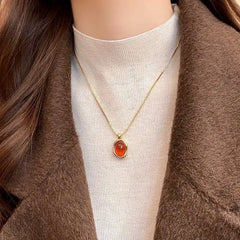 Lunivop Gorgeous Oval Beaded Pendant Stainless Steel Necklace for Women Nature tiger-eye Stones Gold Plated Luxury Chain Jewelry Gift