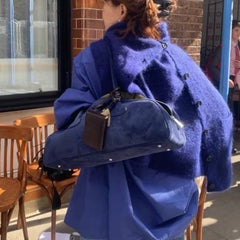 Lunivop Vintage Blue Shoulder Bags Women High Street Suede Surface Chic Casual Handbag Purse Female Retro Underarm Bag Aesthetic