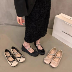 Lunivop Mary Janes Flats for Women Ankle Crystal Strap Slip-on Casual Shoes New Fashion Round Toe Bowknot Single Shoes Ladies Dance Shoe
