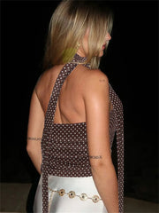 Lunivop Fashion Contrast Patchwork Y2k Top Female Mesh See-Through Lace-Up Cropped Vest Top Clothes Ladies Summer Crop Tops