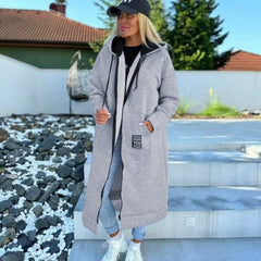 Lunivop Autumn and Winter New Women's Elegant Long Coat Warm and Thick Hooded Solid Color with Velvet Pocket Windbreaker Coat