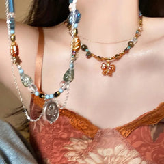 Lunivop Retro Butterfly Pendant Choker Necklace Geometric Bead Clavicle Sweater Chain Ethnic Style Jewelry Jewelry Accessoriees New