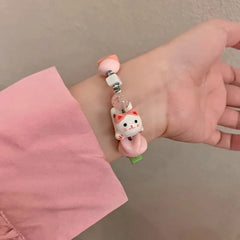 Lunivop Fresh Ceramic Cat Bracelet Maneki Neko Bracelet Charming Lucky for Cat Bead Bracelet Gifts for Children Adult Men Women