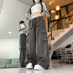 Lunivop Vintage Solid Baggy Cargo Pants For Women 2024 Autumn Casual Women's Drawstring Wide Leg Pants Female Street Loose Long Trouser