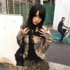 Lunivop Gothic Vintage Y2k T-shirt Women Japanese Harajuku Print Grunge Top 2000s Patchwork Punk Long Sleeve T-Shirt Aesthetics