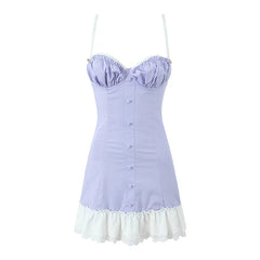 Lunivop Sexy Sweet Women Patchwork Sling Mini Dress Vintage High Wasit Lace Up Back A-line Summer Dresses Holiday Robe