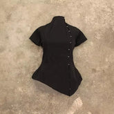 Lunivop New Chinese Style Lrregular Stand Collar Short Sleeve T Shirts Y2k High Street Personality Single Breasted Slim Clothes Punk Top