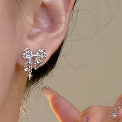 Lunivop New Fashion Bling White Pink Ziircon Bow Earrings for Women High-end S925 Silver Needle Studs Sweet Elegant Party Jewelry Gifts