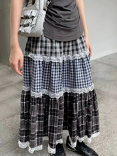Lunivop Harajuku Women Contrast Color Plaid Skirts Grunge Lace Patchwork Vintage Skirt Autumn Pleated Trendy Mujer Faldas Y2k Aesthetic