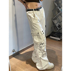 Lunivop Women's Off White Y2k Cargo Jeans Harajuku 90s Aesthetic Oversize Baggy Denim Trousers Cowboy Pants Vintage 2000s Trashy Clothes