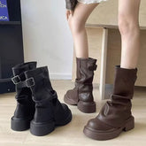 Lunivop Winter Big Toe Trouser Legs Boot for Women Punk Chunky Platform Knee High Boots Vintage Motorcycle Boots Trendy Women Shoes