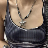 Lunivop Gothic Black Beads Star Pendant Necklace Retro Heavy Unisex Hiphop Punk Sweater Chain Choker Cosplay Jewelry Accessories