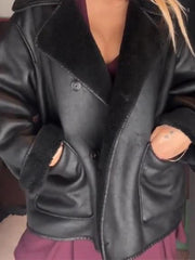 Lunivop Leather Lapel Single-Breasted Jackets Women Vintage Casual Long Sleeved Jacket For Woman Autumn Winter Loose Chic Outwear Tops