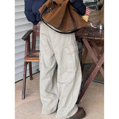 Lunivop Khaki Womens Jeans High Waist Vintage Straight Baggy Denim Pants Streetwear American Style Fashion Casual Wide Leg Denim Trouser