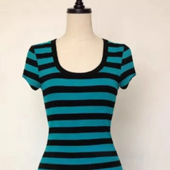 Lunivop Y2K Goth New Europe Casual Mujer Camisetas Slim Stripe Panelled Women Clothing Elegant Minority Punk Style Moda T-shirt
