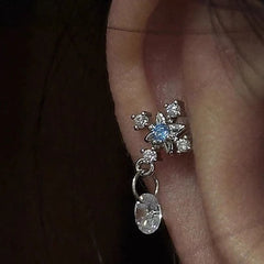 Lunivop 1pcs Quality Shiny Cross Blue Zircon 316L Stainless Steel Ear Bone Nail Y2K Silver Color Earring for Women Cochlear Accessorie