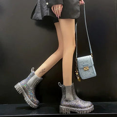 Lunivop New Women's Shiny Color Fashion Rain Boots Four Seasons Wearable Water Shoes Ladies Outdoor Waterproof Mid-tube Ankle Boots