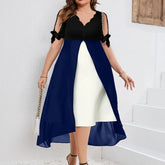 Lunivop Spring and Summer New Women's V-Neck Patchwork Fake Two-Piece Irregular Sleeve Dress