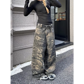 Lunivop Autumn Camouflage Cargo Pants Women Y2K Streetwear High Rise Jeans Retro Wide Leg Trousers Denim Straight Trousers Harajuku