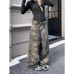 Lunivop Autumn Camouflage Cargo Pants Women Y2K Streetwear High Rise Jeans Retro Wide Leg Trousers Denim Straight Trousers Harajuku