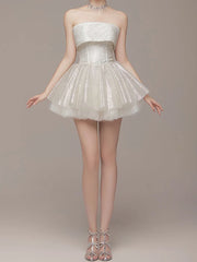 Lunivop Sexy Strapless Shiny Bandage Women Dress White Backless A-line Dress Female Spring Slim Elegant Party Clubwear Vestidos