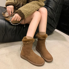 Lunivop Frosted Platform Boots Women's Winter Plush Cashmere Warm Cotton Shoes New 2025 Fashion Back Lacing Flat Short Women's Boots