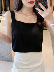 Lunivop Faionable Women's Loose Fit Svel Suiting Chiffon Vest Four Seasons Wearable Meat Concealing Strap Top