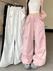 Lunivop Y2K Pink Cargo Pant Women Loose Hip Hop High Waist Streetwear Trousers American Vintage Oversize Pockets Paratrooper Pants
