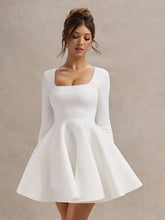 Lunivop Sexy Square Collar A-line Women Dress White Long Sleeve Evening Dress Female Winter Slim Elegant Party Clubwear Vestidos