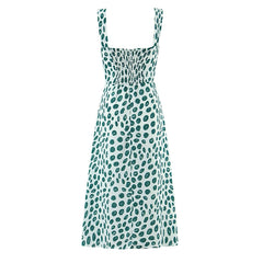 Lunivop Women's French Retro Dot Print Midi Dress Sleeveless A-line Holiday Summer Slit Dress for Daily Wear