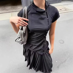 Lunivop New Chinese Style Lrregular Stand Collar Short Sleeve T Shirts Y2k High Street Personality Single Breasted Slim Clothes Punk Top