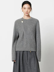 Lunivop Streetwear Gray Sweaters Women Long Sleeve Vintage O Neck Love Zipper Knitted Cardigan Casual Retro Korean Female Tops Fall