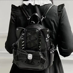 Lunivop Harajuku Aesthetic Mini Backpack Women Sweet Cute Lace Bow Chic Cat Y2k Backpacks Student Japanese Mochila Aesthetic