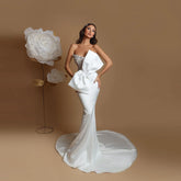 Lunivop Luxury White Long Evening Dresses Strapless Mermaid Sleevesless Wedding Party Dresses Robes De Soirée Special Occasion Dresses
