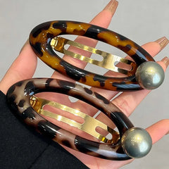 Lunivop Vintage Leopard Print Oval Hair Clip for Women Elegant Acetate Pearl BB Spring Hair Clip Barrette Hair Accessories