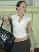 Lunivop White V-Neck Shirts Tank Top Female Sleeveless See-Through Casual Patchwork Elegant Cropped Y2k Top Tee Ladies Vest 