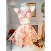 Lunivop Sexy Lingerie Women's Seduction Mesh Floral Ruffle Edge Sexy Nightgowns Sleepshirts Perspective Pajama Set