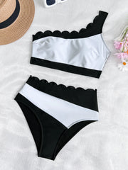 Lunivop Sexy Black White Patchwork Bikini Women Ruffles One Shoulder Push Up High Waist Swimsuit Summer Bathing Suit Vacation Swimwear