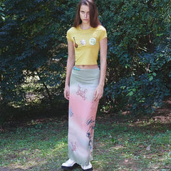 Lunivop Summer new temperament wind fashion cute cartoon printing colorful half-length women's skirt