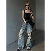 Lunivop Women's Y2k Ripped Jeans Baggy Harajuku 2000s Trashy 90s Aesthetic Denim Trousers Streetwear Oversize Jean Pants Vintage Clothes