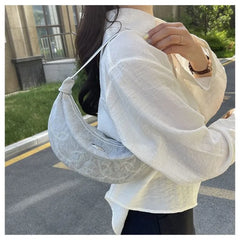 Lunivop Hot Girls Pink Underarm Bag Purse Women Retro Sweet Cool Embroidered Y2k Hobos Bags Ladies Vintage Half Moon Handbag