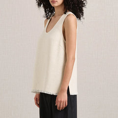 Lunivop Chic Fashion 80% Ramie Women Vest Tops Sleeveless O-neck Side-split Tassels Casual Basic Summer Tank Top Female Elegant Camis