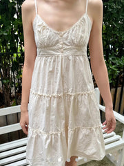 Lunivop Floral Embroidery Lace Trim A-line Dress Women New Lace-up Buttons Sleeveless Mini Dresses Preppy Style Sweet Short Vestido Y2K