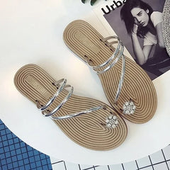 Lunivop Slides Outside Shoes on Beach Women's Slippers and Ladies Sandals Gold Crystals Rhenstone Flat Open Toe Waterproof Designer Y I