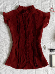 Lunivop Subculture Y2k Aesthetics Pleated Tshirt Grunge Gothic Skull Print T-Shirts Gothic 2000s Tops O-neck Blouses Japanese Harajuku