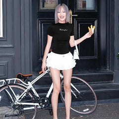 Lunivop O Neck Short Sleeve Leter Print Casual Tops Tshirts Slim Bodycon Y2K Streetwear Women;S Clothing Korean Outfit