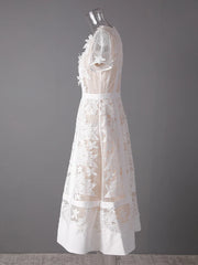 Lunivop Fashion Women Dress Short Sleeve Round Neck Lace Patchwork Female Elegant Dresses New Tide