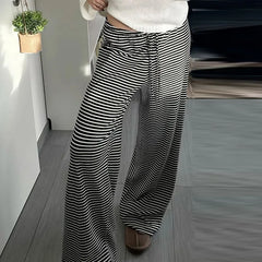 Lunivop Striped Print Drawstring Low-rise Y2k Baggy Pants Comfy Slacks Wide Leg Trousers Women Casual Clothes